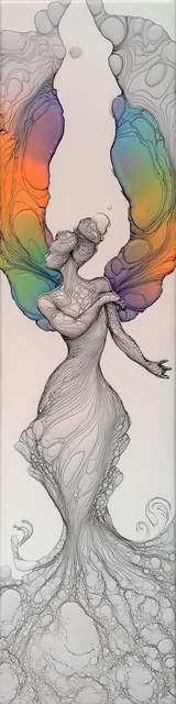 Free abstract angel art bookmark featuring a white bookmark of abstract angel with colorful wings